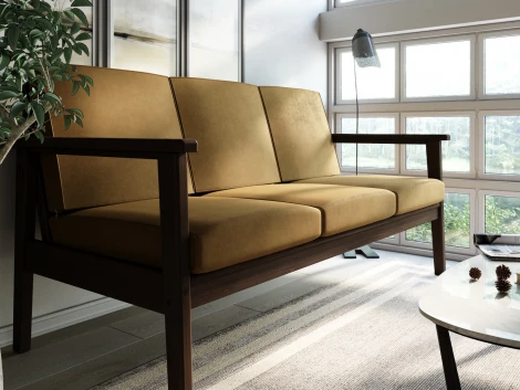 Диван Arsko прямой Лориан Б орех велюр горчичный