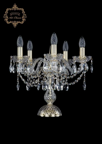 Интерьерная настольная лампа Art Classic 12.12 12.12.5.141-37.Gd.Sp (220V, хрусталь, подвески, подсвечник, свеча)