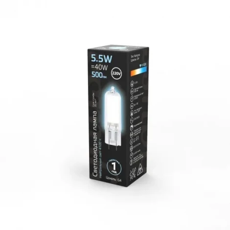 Лампочка светодиодная капсульная прозрачная колба G4 5 Вт 500 lm 4100K дневное белое свечение Gauss 107807205