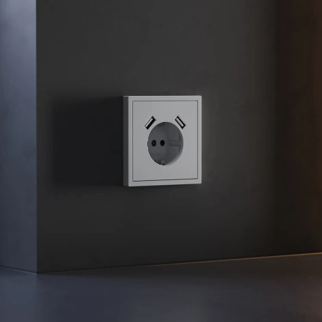 Накладка для розетки с заземлением и защитными шторками с USB A+A (серый) Voltum S70 VLS000916