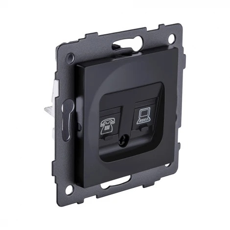 Розетка двойная RJ11 + RJ45 черный матовый Kollinger REA-011BM для Aspekt, Eleganz, Reflex