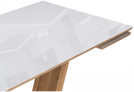 Стол стеклянный Notta Конор 140(200)х80х73 белый / дуб вотан 511147