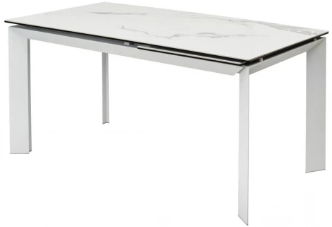 Стол CREMONA 140 HIGH GLOSS STATUARIO Белый мрамор глянцевый, керамика/ белый каркас М-City