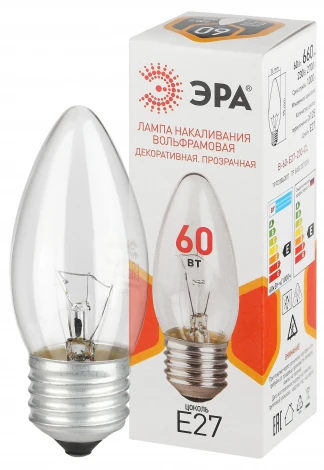 Лампочка накаливания E27 60W ЭРА B-60-E27-230-CL