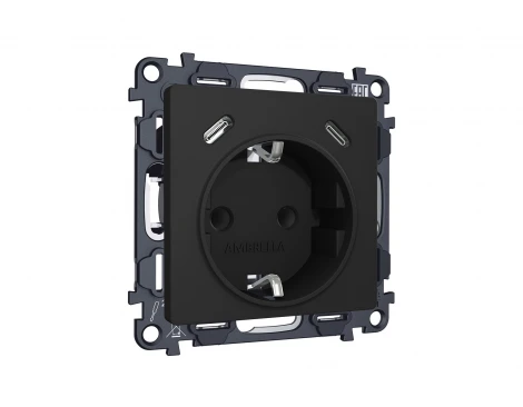 Комплект механизма электрической розетки с заземлением с 2хUSB Type-C встраиваемый (черный матовый) Ambrella Volt QUANT MA810510