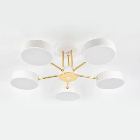 Потолочная люстра на штанге с таймером Escada Rune 10262/5LED 64Вт, с ПДУ, металл/акрил, белый/золото (220V)