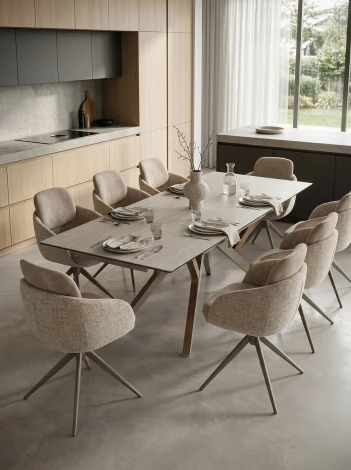 Стол КОСТА (COSTA) 180 ТРАВЕРТИН (MATTE SPANISH TRAVERTINE) керамика/ Латте / Орех натур, ®DISAUR M-City 64825