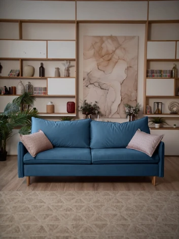 СКАНДИ Диван тканевый прямой синий D1 furniture арт.AAA41309020