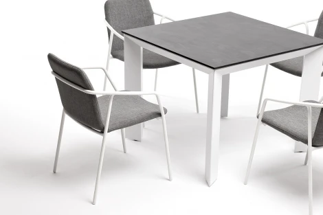 "Венето" обеденная группа на 4 персоны со стульями "Марокко", каркас белый, роуп серый 4SIS арт.УТ-00005712