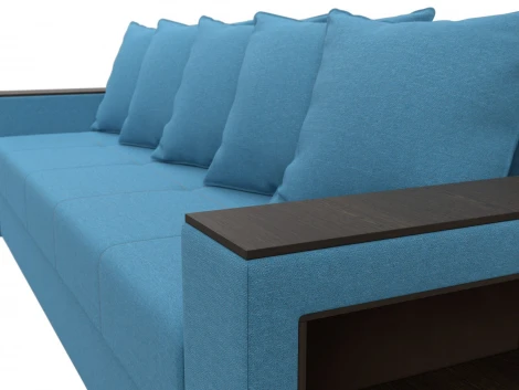 Диван прямой Дубай Лайт полки справа (ДСП,ЛДСП/Пластик/Рогожка/Голубой) Лига Диванов 132283