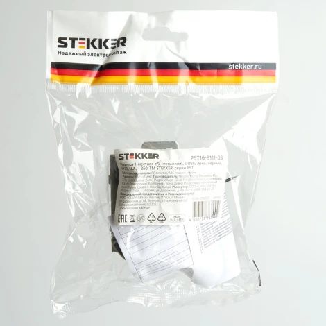 Розетка с заземлением, шторками и USB (черный) Stekker Эрна 49155