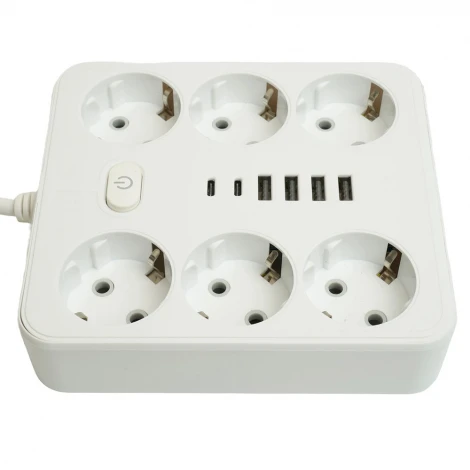 Удлинитель 6-и местный 4хUSB Type-A + 2хUSB Type-C 3 метра (белый) Stekker Home plus 49982