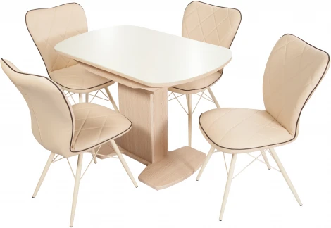 Стол Корсика, Дуб выбеленный/Стекло молочное, Аврора