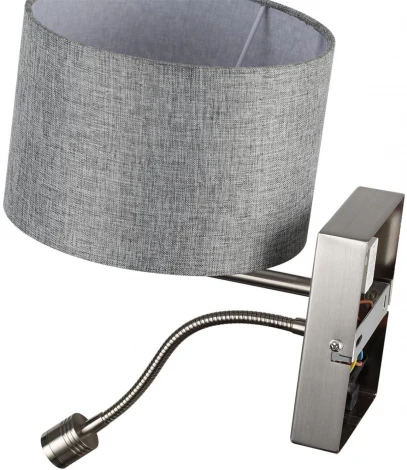 Бра на гибкой ножке для чтения Lumion Nikki 8251/2W никель/серый, металл/текстиль Е14 40W + LED 3W 4000K 220V (выключатель)