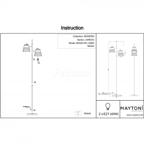 Торшер Maytoni Trento MOD614FL-02BS