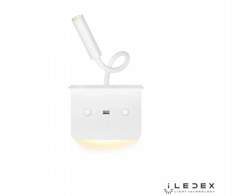 Бра с полкой на гибкой ножке для чтения с usb iLedex Support 7031C WH (220V, выключатель)