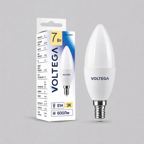 Светодиодная лампа Базовая Стандарт Свеча 7Вт 3000K E14 Voltega Base 3274