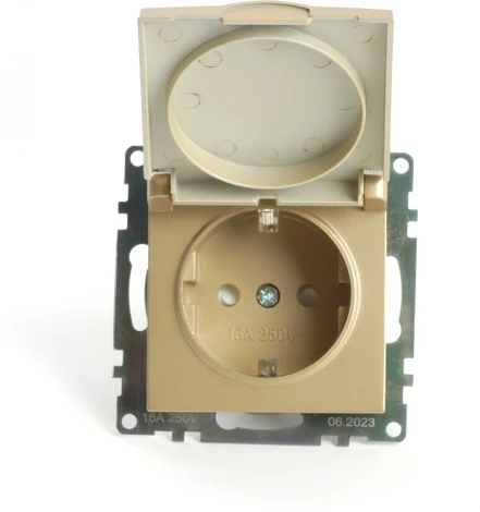 Розетка с заземлением и защитной крышкой (золото) Stekker Катрин 49222