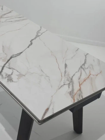 Стол БЭТИС (BETIS) 180 цвет МРАМОР (MATTE GILDED WHITE SOLID CERAMIC) / Орех (WALNUT), ®DISAUR M-City 64667