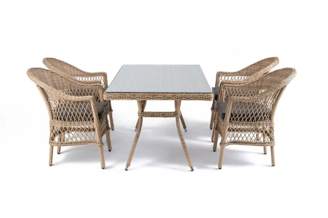 Обеденная группа из искусственного ротанга на 4 персоны, цвет соломенный 4SIS Амароне AmC4T-5-SET
