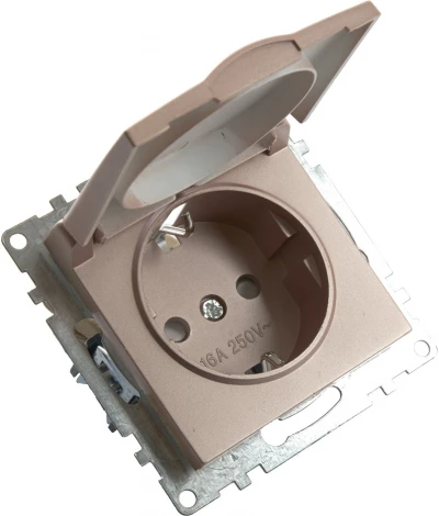 Розетка с заземлением защитной крышкой и шторками (шампань) Stekker Катрин 39594