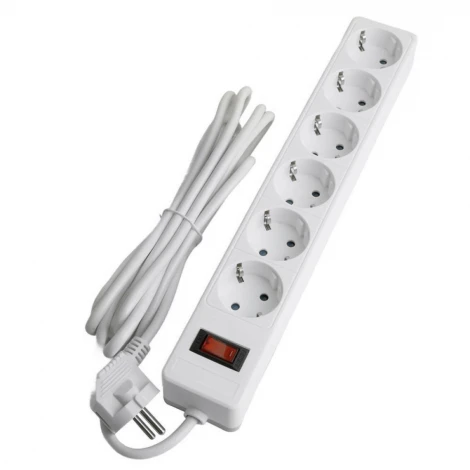 Сетевой фильтр 6-и местный с заземлением 1,8м. (белый) Stekker Optima 50095