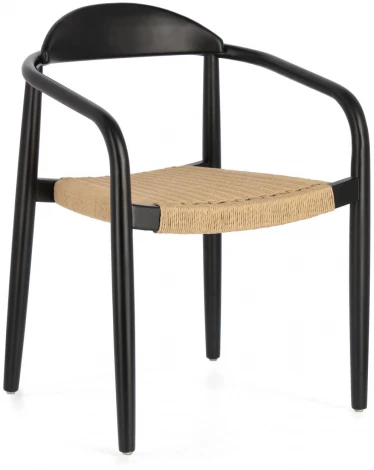 Обеденный стул La Forma (ex Julia Grup) Nina (Черный/ Веревка,Эвкалипт,Акация,Дерево)