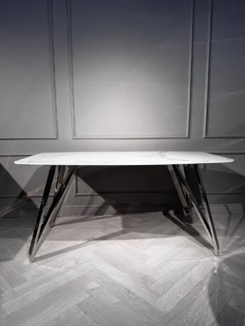 Стол обеденный IST-CASA Соар-2 F-1690,160х90х76 см, бело-серая керамика/хром серебро