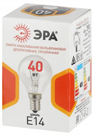 Лампочка накаливания E14 40W ЭРА P-40-E14-230-CL