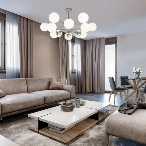Потолочная люстра ярусная на штанге Escada Ethereal 2110/12P Nickel E14*40W Satin nickel (220V, шарики)