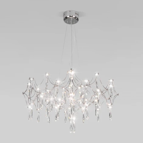 Подвесной светодиодный светильник с хрусталем и регулировкой цветовой температуры Bogate's Tense 443/1 хром (220V, подвески, пульт управления, на тросе)