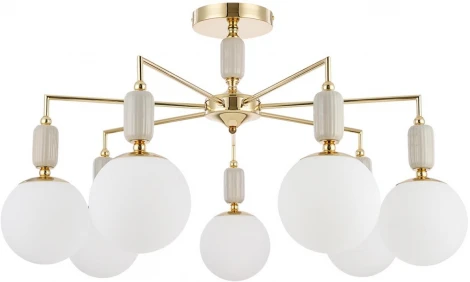 Потолочная люстра на штанге Lumion Vivien 6580/7C французское золото, серый/белый металл, керамика/стекло E14 7*40W 220V