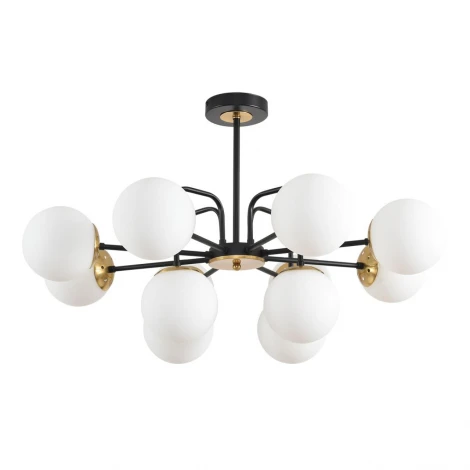 Потолочная люстра на штанге Lumion Elrona 8375/12C черный/латунь/белый, металл/стекло E27 12*60W 220V