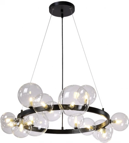 Подвесная люстра светодиодная AGATA SP15 V2 BLACK/TRANSPARENTE (220V, на тросе, шарики)