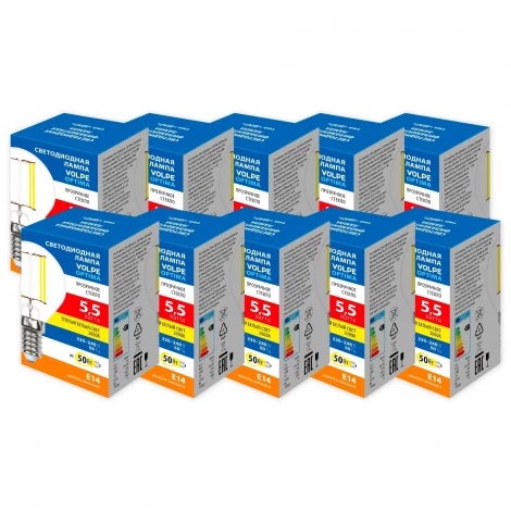 Лампа светодиодная Volpe Optima Филамент LED-G45-5,5W/3000K/E14/CL/SLF Набор из 10штук шар прозрачная теплый белый свет 3000K