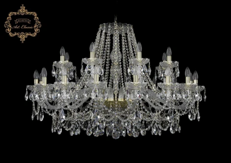 Подвесная большая люстра Art Classic 11.25 11.25.16+8.400.Gd.Sp (220V, хрусталь, на цепи, подсвечник, свеча)
