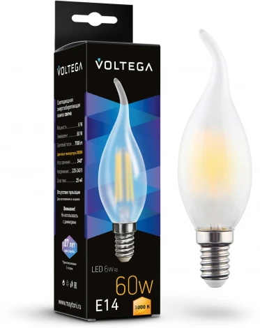 Светодиодная лампа 6W 3000K E14 Voltega Candel wind matt 6W 7210