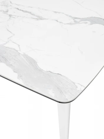 Стол ELIOT 120 HIGH GLOSS STATUARIO Белый мрамор глянцевый, керамика/ белый каркас
