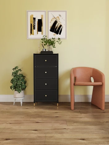 Комод Leset Нирита/Хайди, 4 ящика, Черный (Сталь,Экокожа/Черный) арт.2500000209666