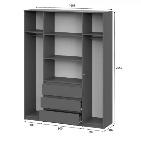 Шкаф Арника для одежды и белья 4х дверный Денвер, графит