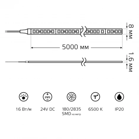 Светодиодная лента 24В 5м Gauss 23637052014