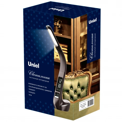 Офисная настольная лампа c зарядкой от USB Uniel TLD-566 Brown/LED/300Lm/4500K/Dimmer (220V, диммер, сенсорный выключатель)