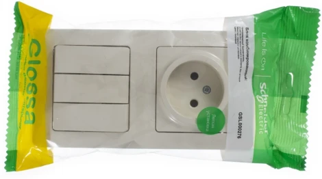 Розетка встраиваемая с заземлением с трехклавишным выключателем (бежевый) Systeme Electric GSL000276