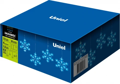 Занавес фигурный светодиодный, 1,5х0,3м. 72 светодиода. Синий свет. ULD-E1503-072/DTA BLUE IP20 SNOWFLAKES-3