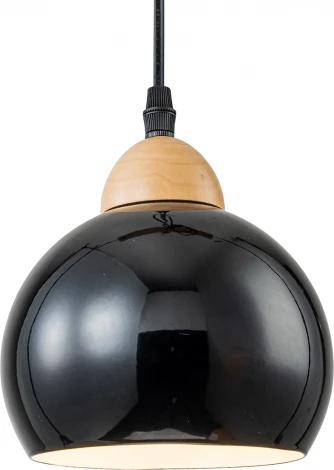 Подвесной светильник Escada Solo 10178/3S Black 3х40Вт Е27, металл/дерево/пластик, черный/дерево (220V, на проводе, шарики)