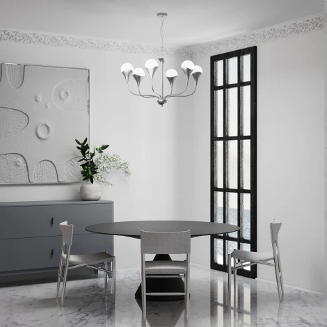 Подвесная люстра Wi-Fi Eurosvet Calyx 60169/6 никель (220V, управление смартфоном, голосовое управление, умный дом - Minimir Home, Алиса, Маруся, Салют, на цепи, шарики)