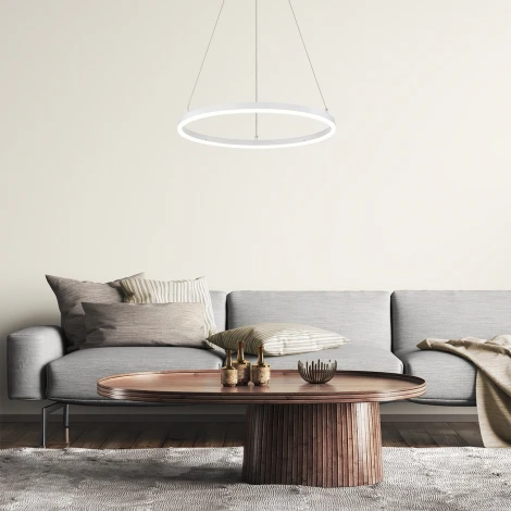 Подвесной светильник Escada Void 10254/1LED 43W White APP (регулировка яркости, 220V, пульт управления, управление смартфоном, на тросе, кольцо)