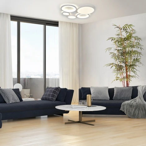 Потолочный светодиодный светильник с таймером Escada Streamline 10286/5LED 53Вт, с ПДУ, металл/акрил, белый (220V)