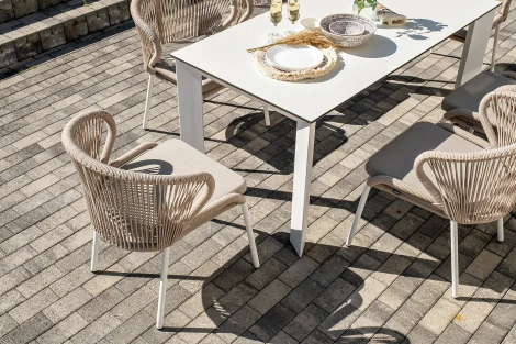 "Венето" обеденная группа на 6 персон со стульями "Милан", каркас белый, роуп бежевый 4SIS арт.УТ-00009334