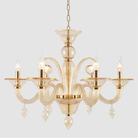 Люстра подвесная Crystal Lux Caetano, 6 ламп, золото с янтарным